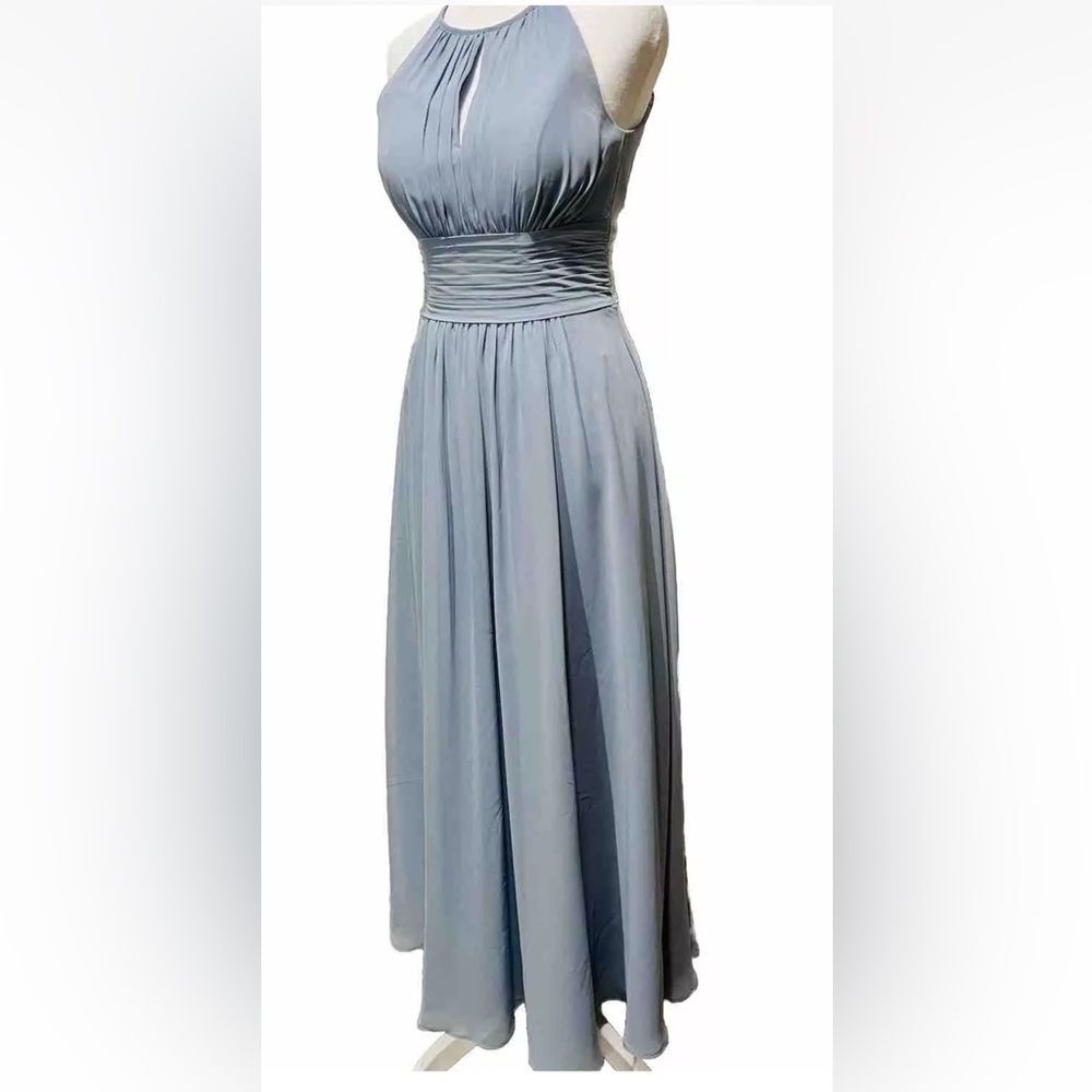 Azazie maxi dress bridesmaids wedding party blue gray formal wear fairy women A0 - Picture 3 of 9